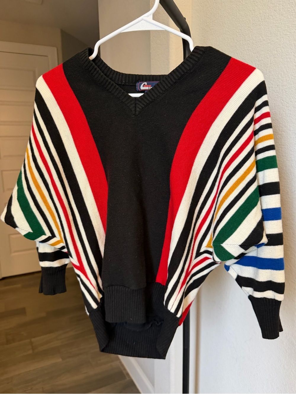 Vintage 80s Cartouche Batwing Sweater Geometric Color Block Dolman Stripes M